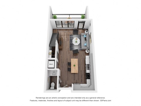 Floor plan for 1 bed, 2 baths, 838 sqft